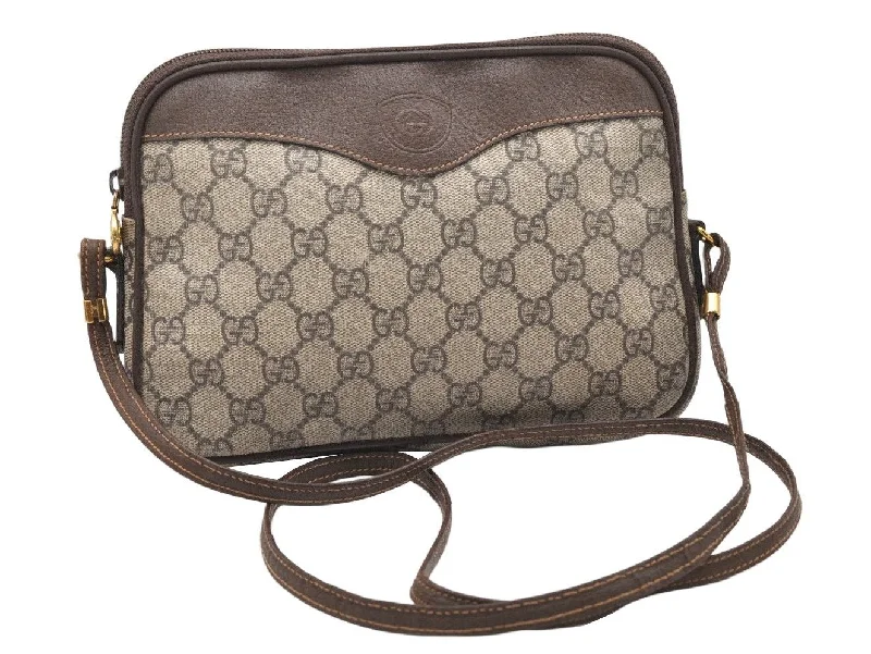 Gucci tote bags for women with a printed Gucci logoAuthentic GUCCI Shoulder Cross Body Bag Purse GG PVC Leather Brown Junk 5699K