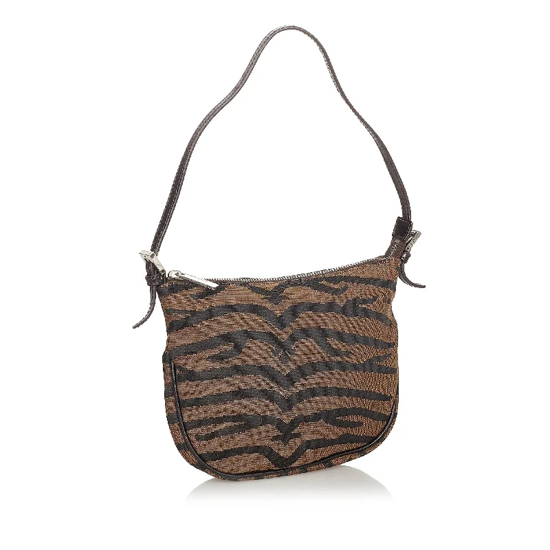 Fendi bags with a magnetic - closure card holder inside for easy access to cardsFendi Tiger Print Canvas Shoulder Bag (SHG-24872)