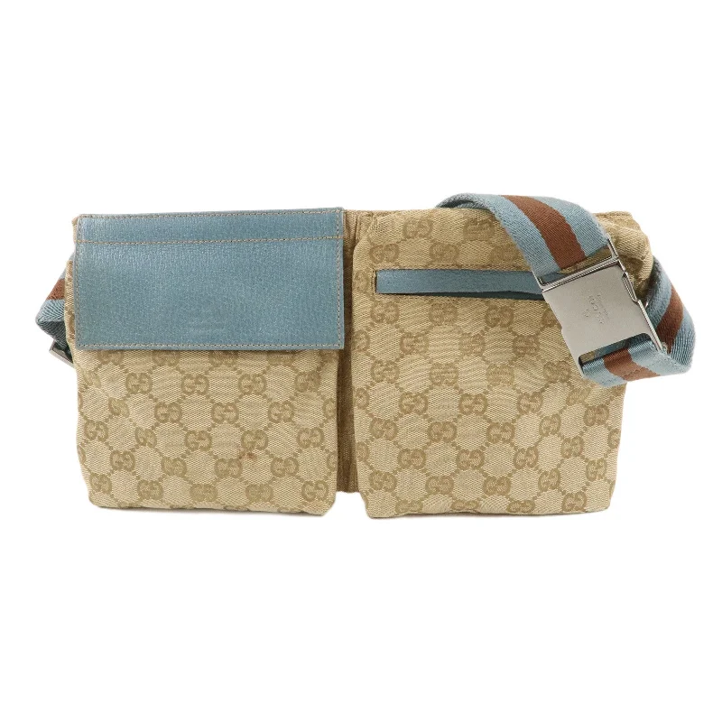 Gucci Marmont bags for women with gold - toned hardwareGUCCI Sherry GG Canvas Leather Waist Bag Beige Blue 28566