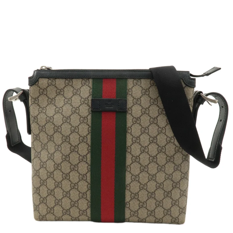 Women Gucci Sylvie bags with a leather - wrapped handleGUCCI Sherry GG Supreme Leather Shoulder Bag Beige Black 387111