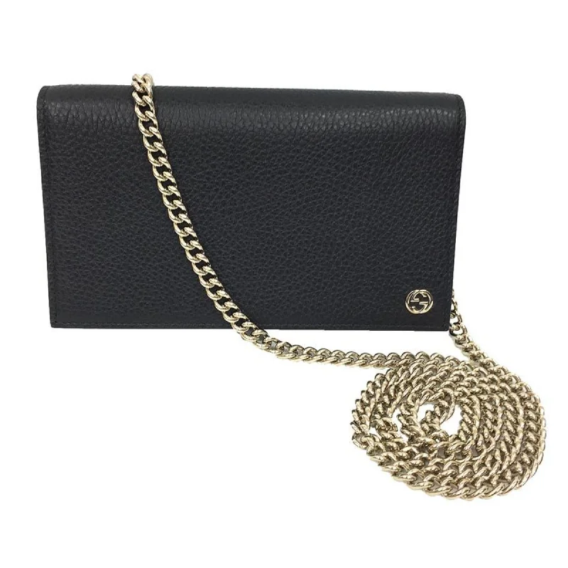 Women Gucci bags with a detachable mirror insideGucci chain wallet bi-fold leather black 466506