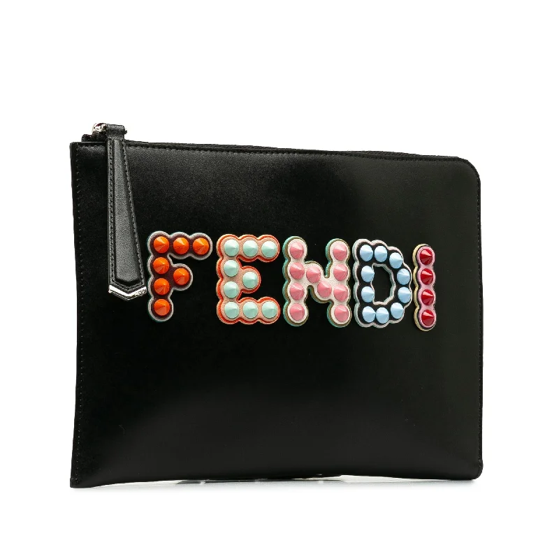 Ladies Fendi crossbody bags with a single - strap design for simplicity and ease of useFendi Fun Fair Studded Clutch (SHG-isvUj2)