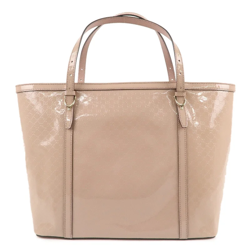 Women Gucci bags with a magnetic snap closure for easy accessGUCCI Micro Guccissima Patent Leather Tote Bag Pink Beige 309613