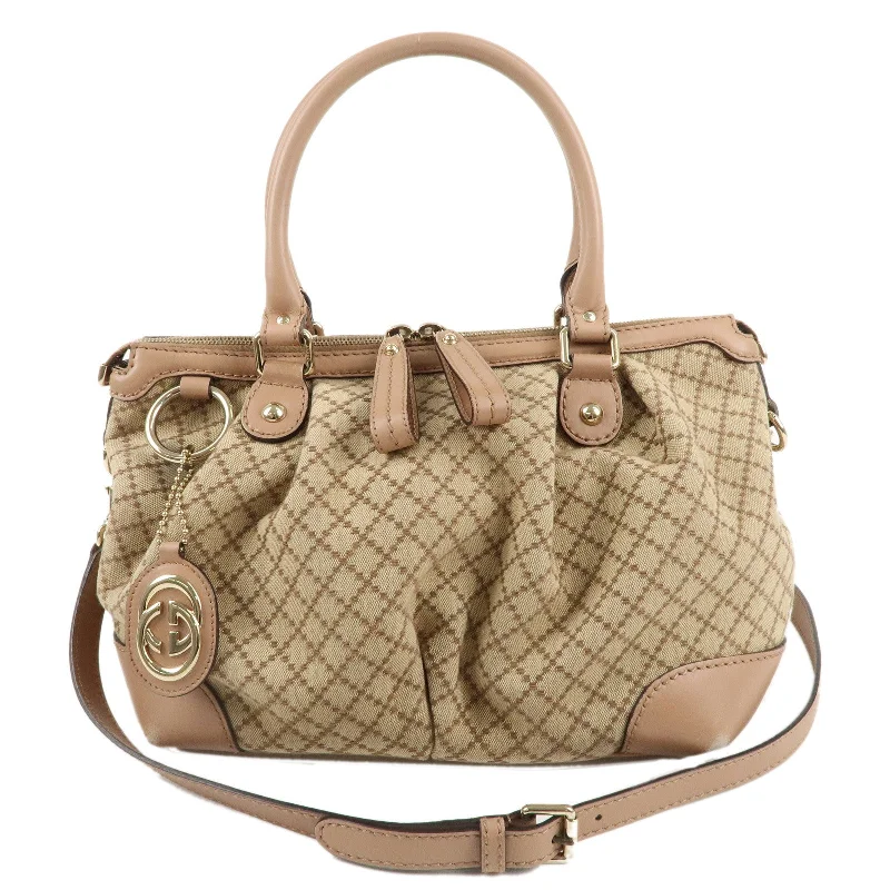 Women Gucci Sylvie bags with a monogram - embossed leatherGUCCI Diamante Canvas Leather 2way Bag Hand Bag Pink Beige 247902