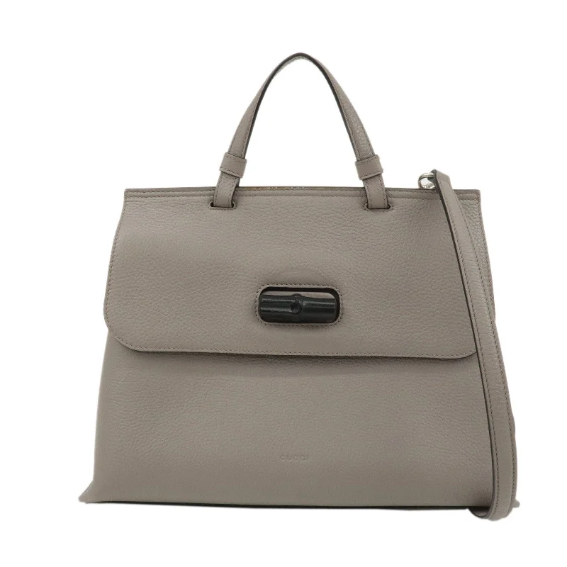 Gucci handbags for women with a metal - framed claspGUCCI Bamboo Daily Leather 2Way Bag Hand Bag Gray 392013