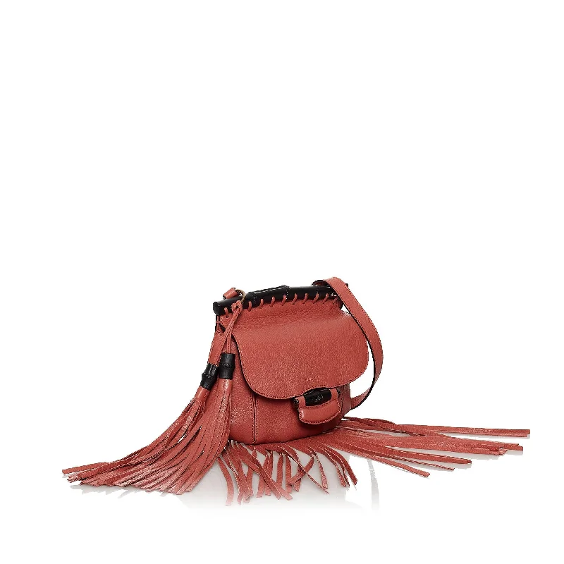 Women Gucci bags with a zippered interior pocketGucci Bamboo Nouveau Fringe Leather Crossbody Bag (29693)