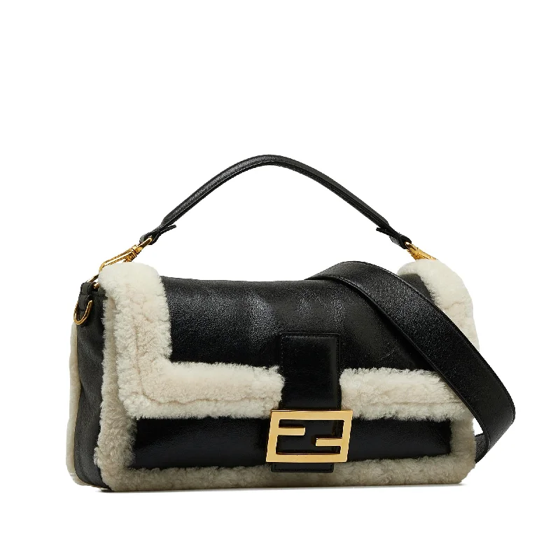 Ladies Fendi shoulder bags with a detachable phone stand for hands - free viewingFendi Large Shearling Baguette (SHG-Rdq63a)