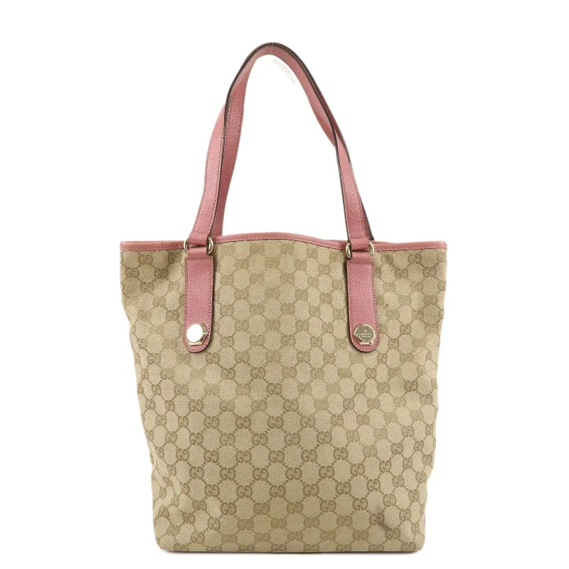 Gucci backpacks for women with a sleek silhouetteGUCCI GG Canvas Leather Tote Bag Hand Bag Beige Pink 153009