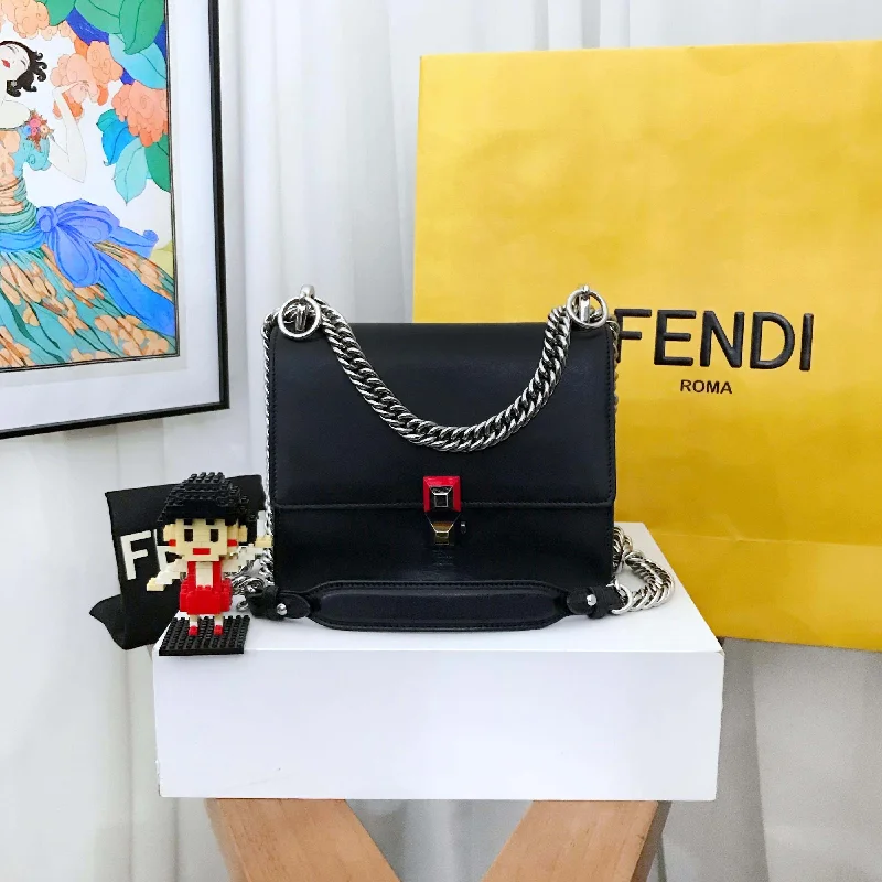 Fendi bags with a voice - activated pocket opener for a high - tech convenienceFendi Kan I Black Leather Chain Bag Medium