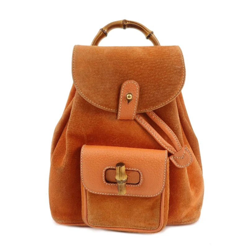 Gucci backpacks for women with a hidden back pocketGUCCI Bamboo Suede Ruck Sack Back Pack Orange 003.3444.0030