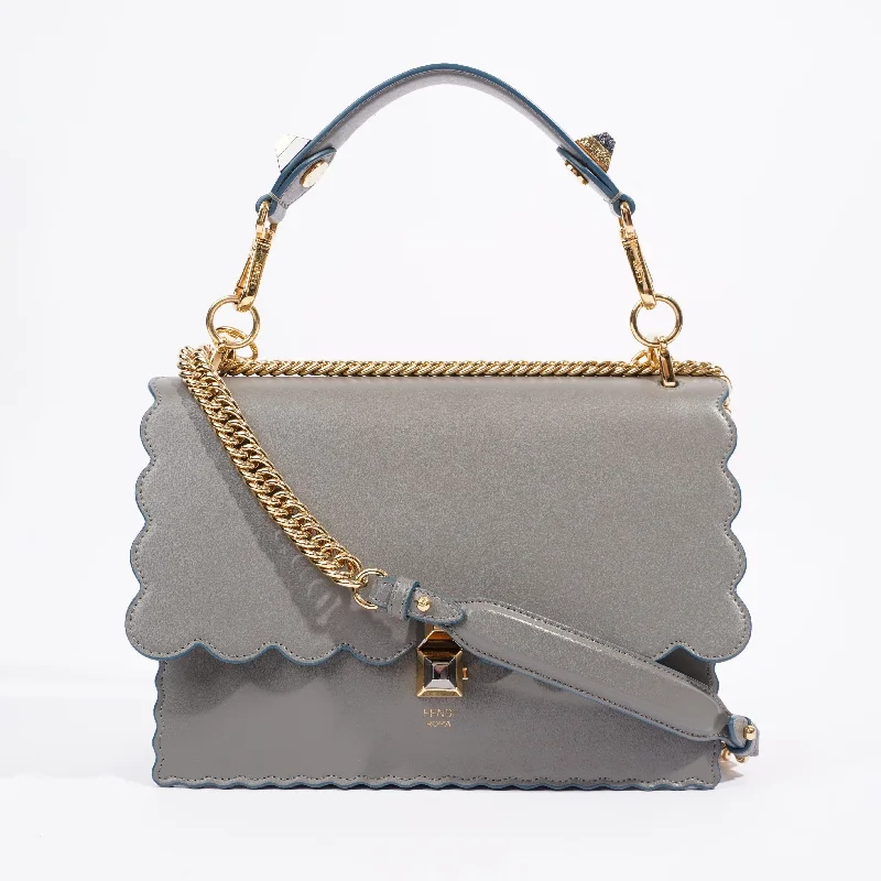 Fendi bags with a leather - bound notebook insert for jotting down notesFendi Kan I Scallop Bag Grey Leather Medium