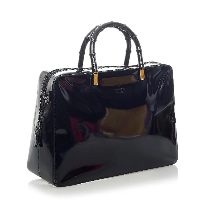 Women Gucci bags with a detachable mobile phone holderGucci Bamboo Patent Leather Satchel (33474)