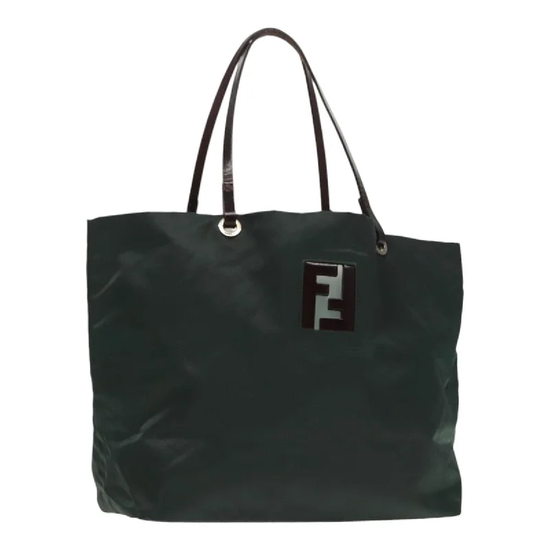 Fendi bags with a voice - activated pocket opener for a high - tech convenienceFENDI Hand Bag Nylon Khaki Brown Silver  ti2137