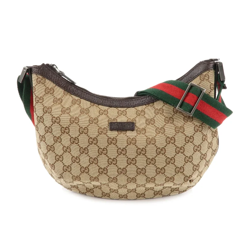 Women Gucci bags with a chain - link trim and a leather bodyGUCCI Sherry GG Canvas Leather Shoulder Bag Beige Brown 181092