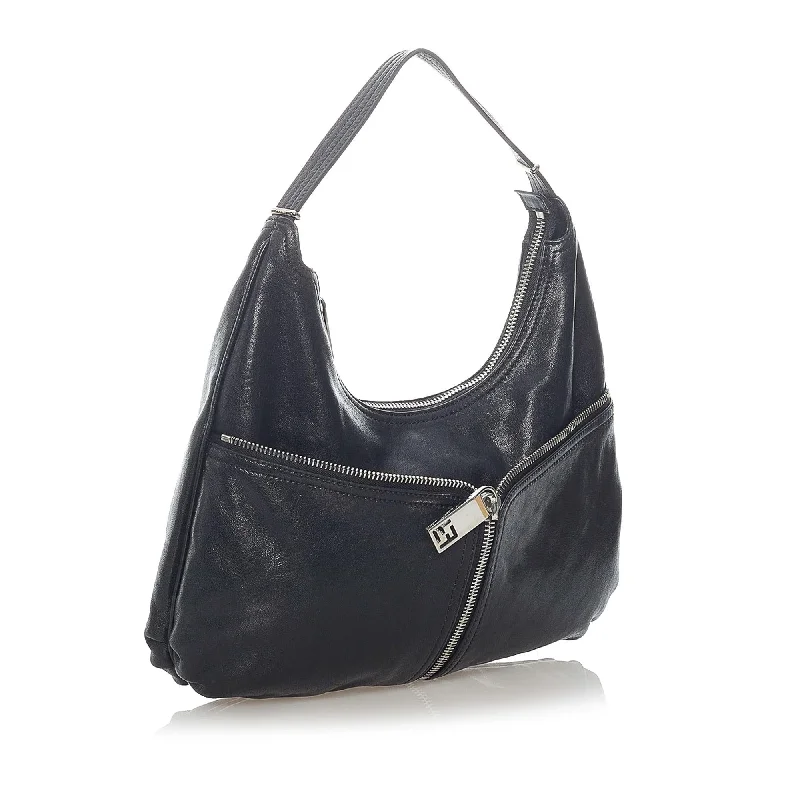 Ladies Fendi shoulder bags with a detachable key fob for easy key managementFendi Unzipped Leather Hobo Bag (SHG-37305)