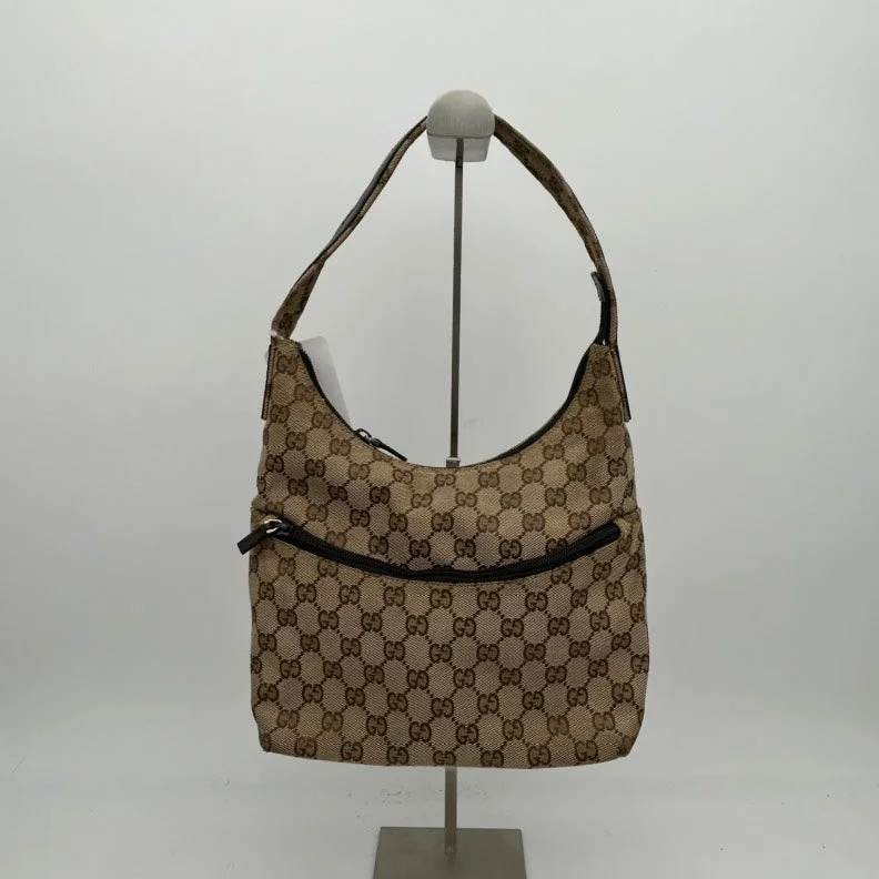 Women Gucci Sylvie bags featuring the signature web stripeGucci Canvas GG Monogram Brown Shoulder Bag Medium Size