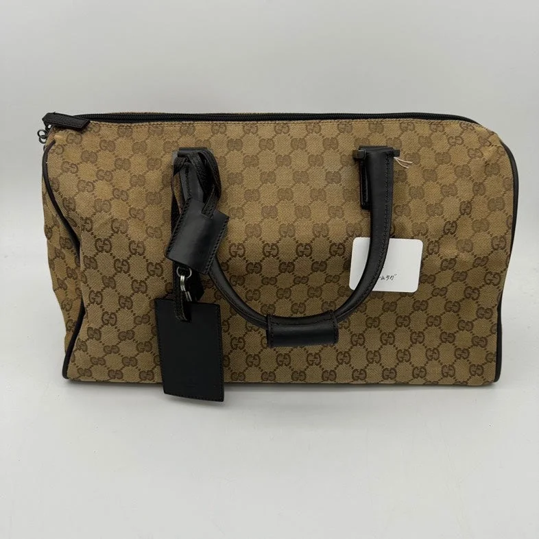 Women Gucci crossbody bags with a woven leather strapGucci Canvas Travel Bag Brown Medium Size