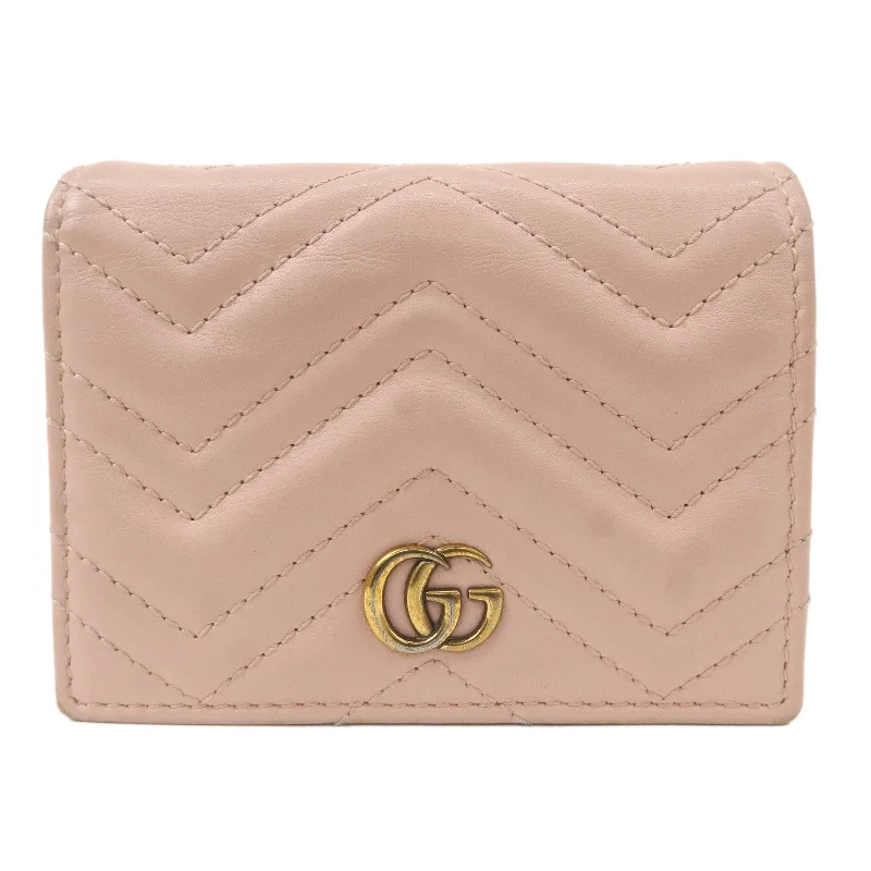 Women Gucci crossbody bags with a printed floral patternGUCCI Marmont Leather Bifold Small Wallet Pink Beige 466492