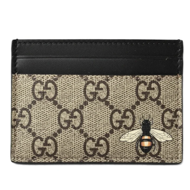 Women Gucci bags with a front - zip pocket for small itemsGucci Card Case/Business Holder Gucci GG Supreme Bee Print/B Beige/Ebony/Black 451277