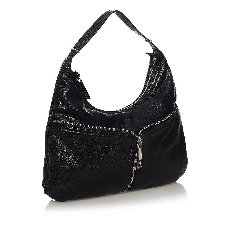 Fendi handbags with a metallic - finish FF logo for a bold and glamorous lookFendi Unzipped Leather Hobo Bag (SHG-32868)