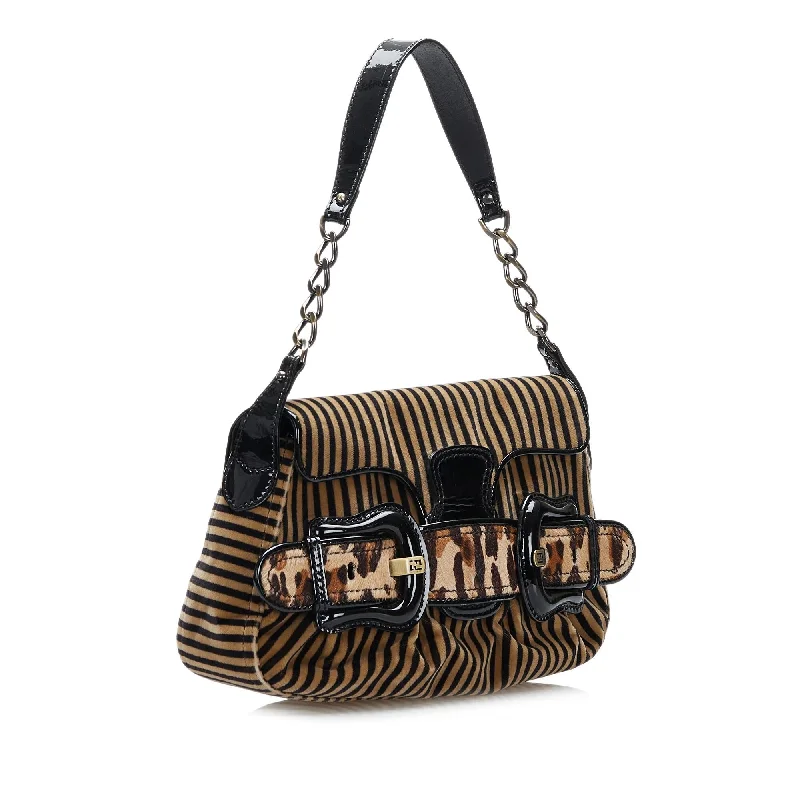 Fendi backpacks with a retractable handle for easy transportationFendi Striped Velvet B Bis Bag (SHG-37726)