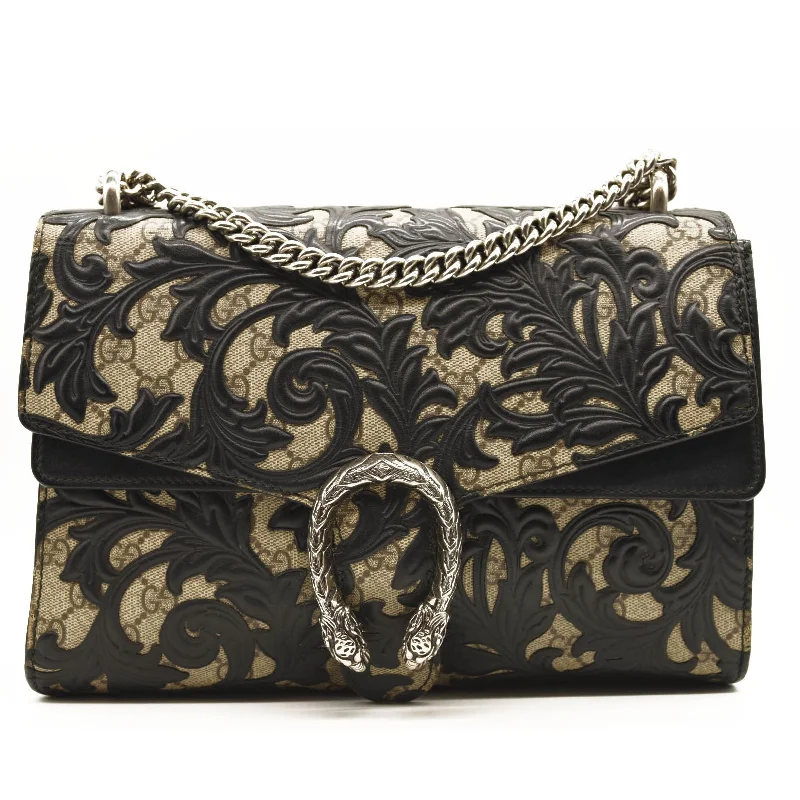 Women Gucci Sylvie bags with a monogram - embossed leatherGucci Dionysus Shoulder Bag GG Supreme Arabesque Medium Black/Beige