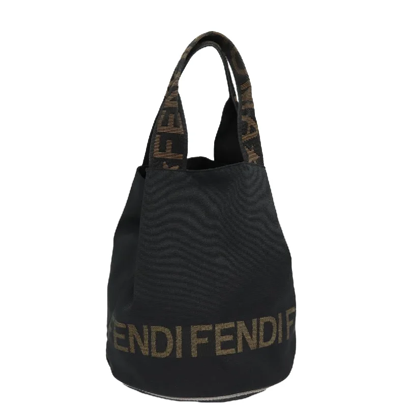 Fendi bags with a touch - screen - friendly pocket for using devices without taking them outFENDI Hand Bag Nylon Black Gold  ar12398