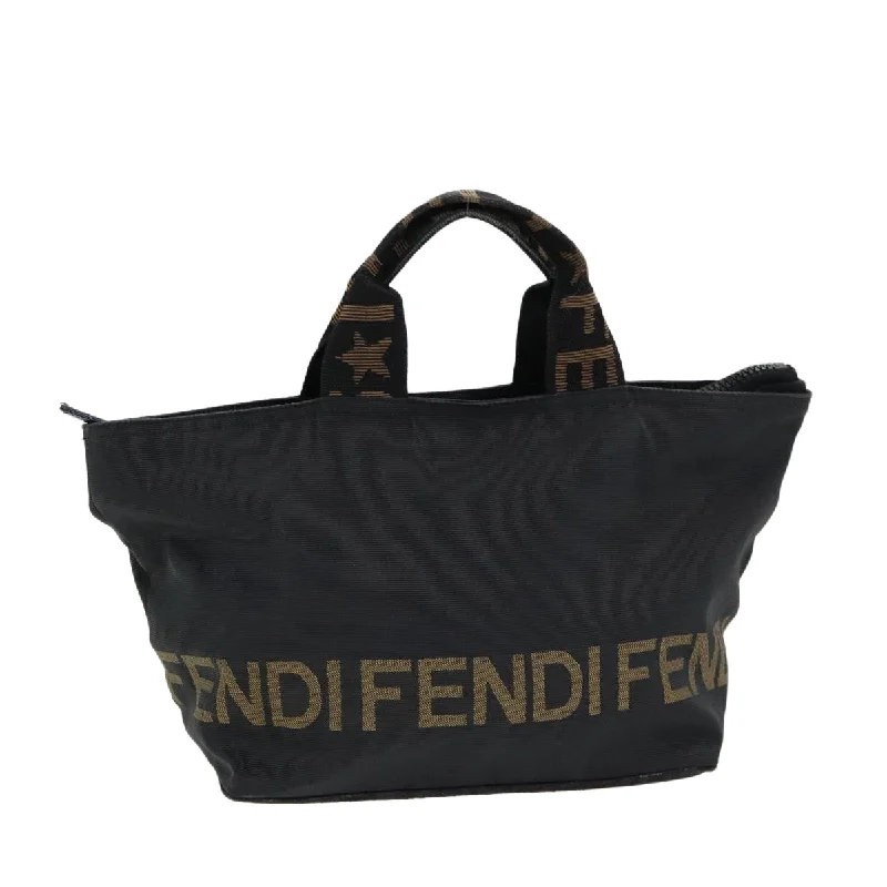 Fendi tote bags with a snap - button closure and a decorative charm for a fashionable and personalized lookFENDI Hand Bag Nylon Black Silver  bs16735