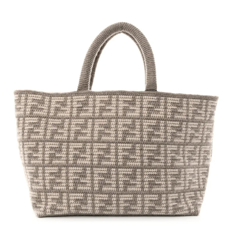 Ladies Fendi crossbody bags with a single - strap design for simplicity and ease of useFendi FF Tortora Gray Knitted Cashmere Wool Large Shopper Tote Bag