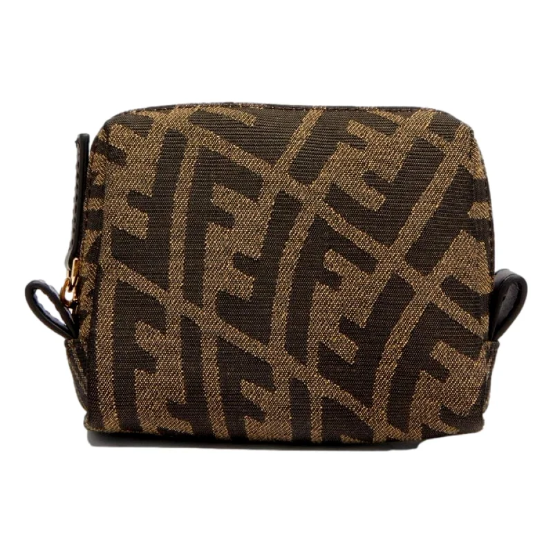 Fendi handbags with a perforated leather detail for a breathable and unique designFendi FF Vertigo Brown Coated Canvas Small Beauty Pouch