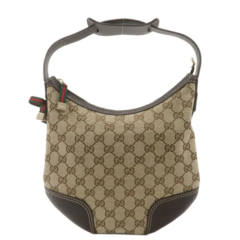 Women Gucci Sylvie bags featuring the signature web stripeGUCCI Princy GG Canvas Leather Shoulder Bag Beige Brown 162895