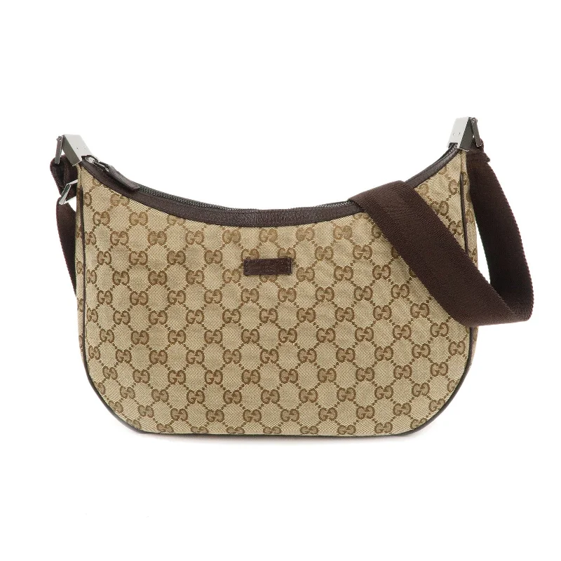 Gucci handbags for women with a back - zip pocketGUCCI GG Canvas Leather Shoulder Crossbody Bag Beige Brown 122790