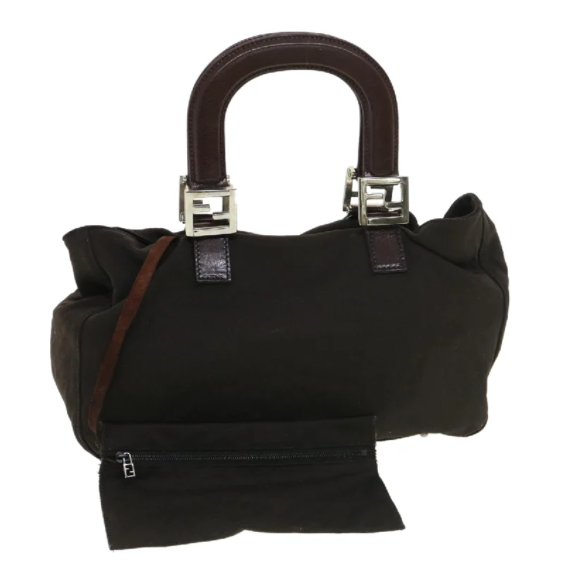 Fendi bags with a front - zip pocket for small items such as lip balm and earphonesFENDI Hand Bag Nylon Brown  rd4558