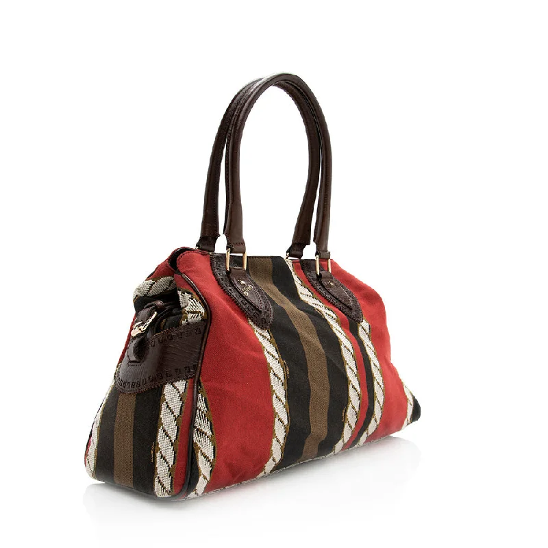 Fendi By The Way bags with a crystal - embellished FF logo for added luxury and glamourFendi Vintage Embroidered Canvas Du Jour Tote (SHF-20442)