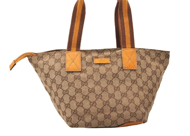 Gucci tote bags for women with a printed Gucci logoAuthentic GUCCI Sherry Line Tote Hand Bag GG Canvas Leather 131228 Brown 5689K