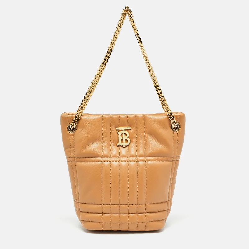 Functional Burberry Diaper Bags for New MomsBURBERRY Marple Brown Embossed Check Leather Small Lola Bucket Bag