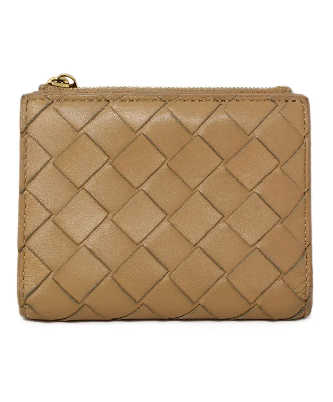 Bottega Veneta bags with leather - wrapped bucklesBottega Veneta Tan Woven Leather Wallet