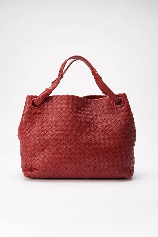 Bottega Veneta bags with canvas insertsVintage Bottega Veneta Red Intrecciato Leather Shoulder Bag