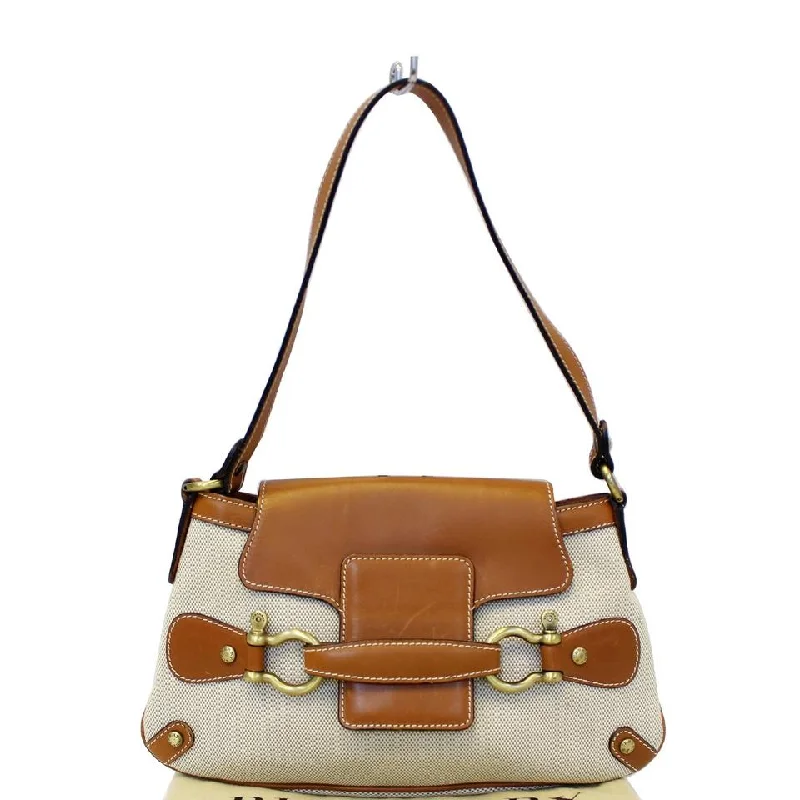 Miniature Burberry Crossbody Bags for Evening OutBurberry Old Flap White and Brown Leather/Canvas Shoulder Bag