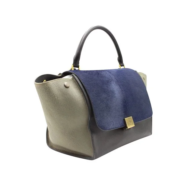 Sporty Celine Bags for Active LifestylesCeline Dark Blue/ Black/ Khaki Trapeze Bag In Calf Hair