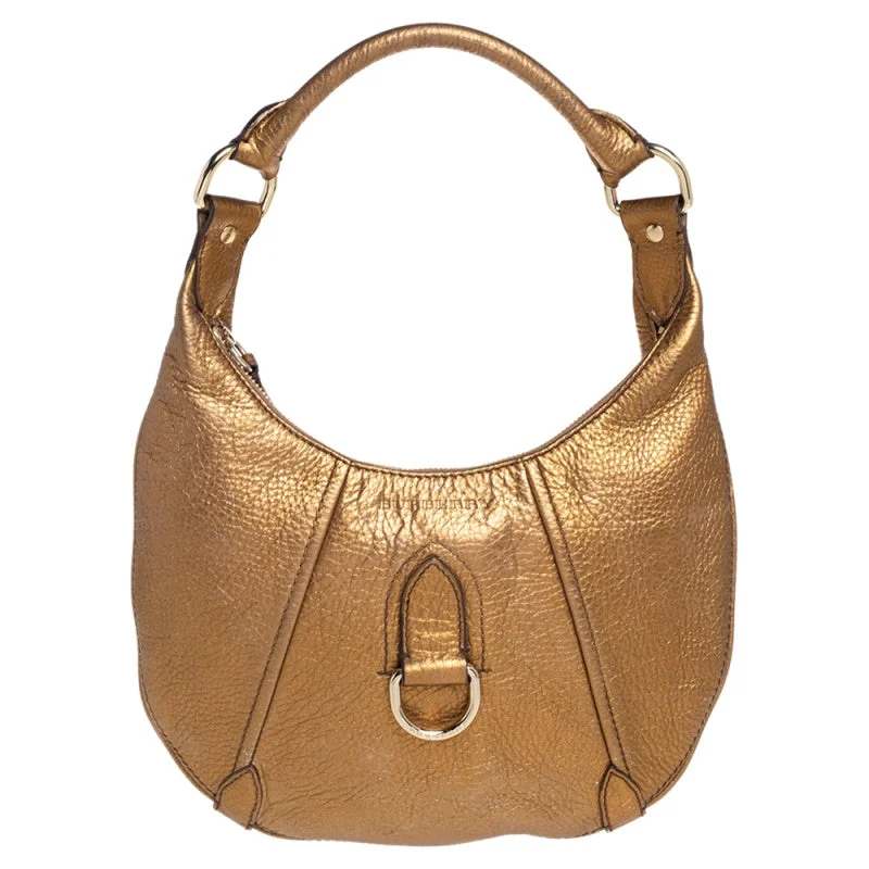 Monogrammed Burberry Bags for a Personal TouchBurberry Metallic Gold Grained Leather Hobo