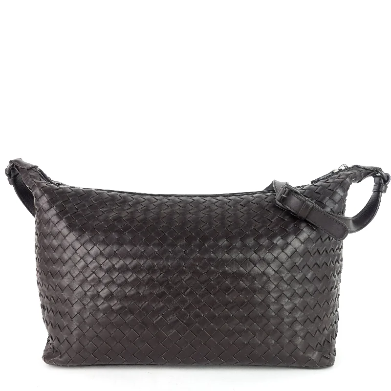 Bottega Veneta bags with herringbone patternsLarge Intrecciato Leather Zip Shoulder Bag