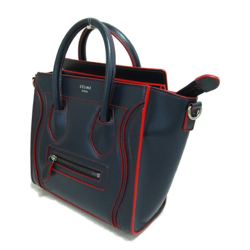 Affordable Replica - Style Celine BagsCeline Luggage Micro Shopper Shoulder Bag Navy Red Calfskin [cowhide]