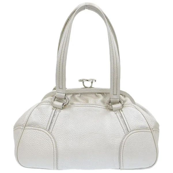 Faux Fur - Trimmed Celine Bags for Winter EleganceCeline Macadam Plate Metal Clasp Shoulder Bag Pearl White