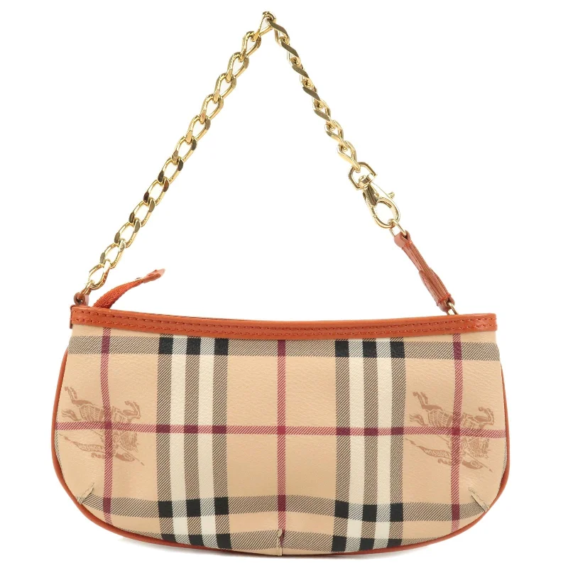 Burberry Bags with Zipper Compartments for SecurityBURBERRY Nova Plaid PVC Leather Pouch Hand Bag Beige Orange