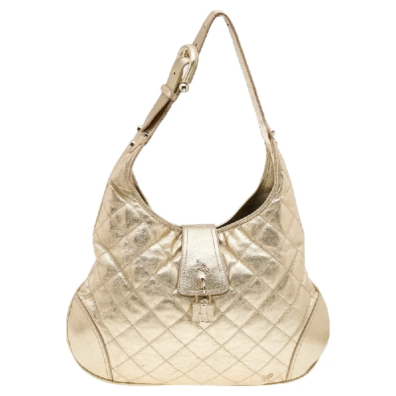 Sporty Burberry Bags for Athletic ActivitiesBurberry Metallic Gold Quilted Leather Brooke Hobo