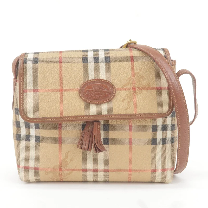 Burberry Bags with Detachable Straps for CustomizationBURBERRY Nova Plaid PVC Leather Shoulder Bag Beige Brown