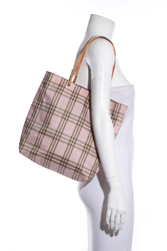 Burberry Bags with Detachable Straps for CustomizationBurberry Pink Nova Plaid Tote