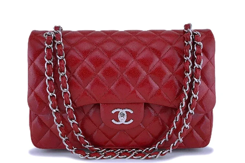 Chanel Vintage Inspired Handbag for Retro Lovers12A Chanel Red Caviar Jumbo Classic Double Flap Bag SHW