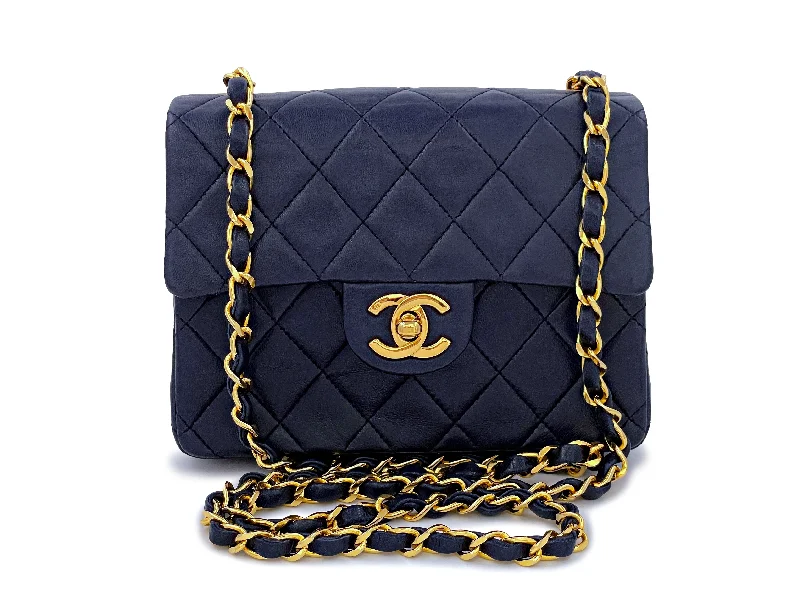 Chanel Handbag with Adjustable Strap for ComfortChanel 1988 Vintage Navy Blue Square Mini Flap Bag 24k GHW